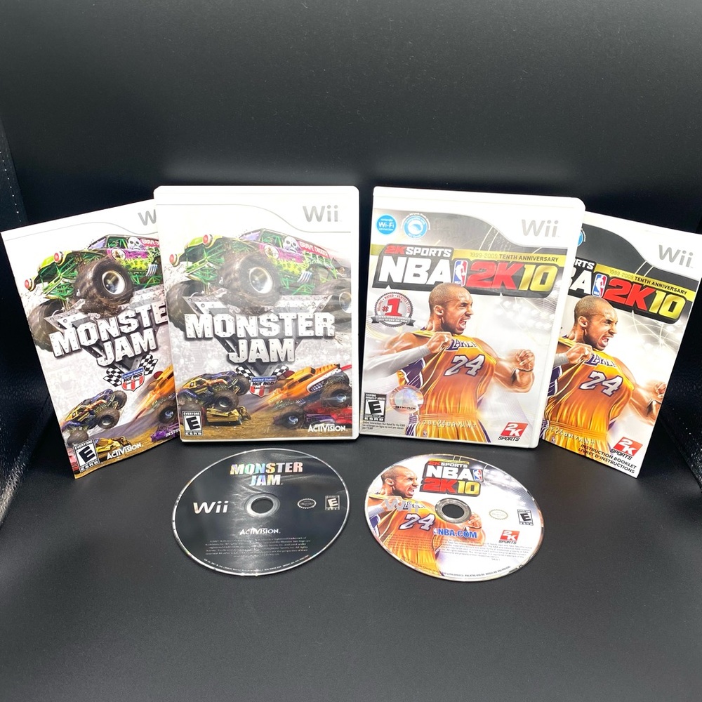 Nintendo Wii Monster Jam & NBA 2K10 Kobe Bryant Video Games - Complete w Manuals